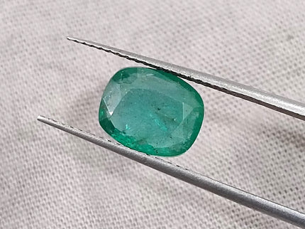 2.41ct Zambian Emerald GSI Certified Medium Green Cushion Cut Loose Gemstone