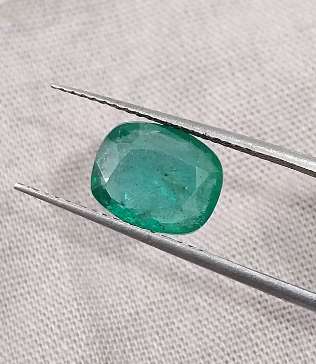 2.41ct Zambian Emerald GSI Certified Medium Green Cushion Cut Loose Gemstone