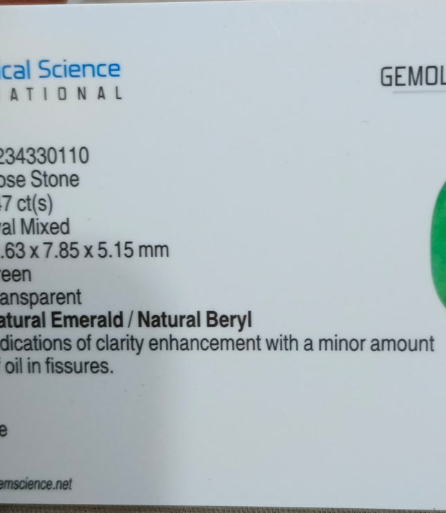 3.47ct Panjshir Emerald Natural GSI Certified Intense Green Oval Cut Loose Gemstone
