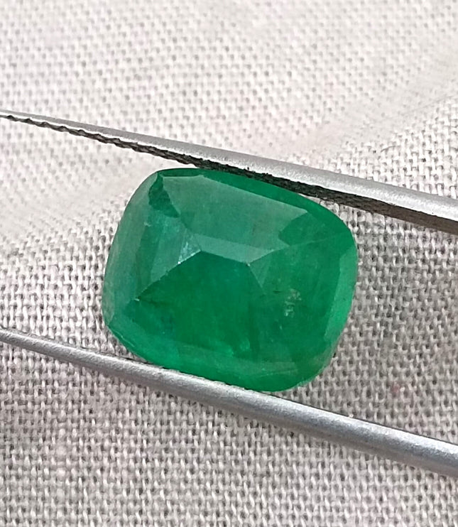 Zambian Emerald 4.12ct Certified Natural Medium Deep Green Cushion Cut Loose Stone