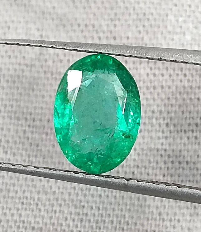 Quality Natural Zambian Emerald 1.24ct Spring Green Color Oval Cut Gemstone