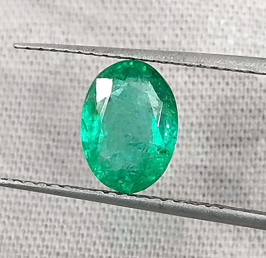 Quality Natural Zambian Emerald 1.24ct Spring Green Color Oval Cut Gemstone