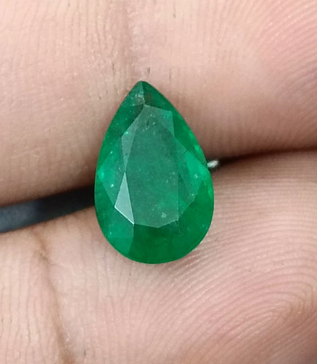Zambian Emerald 3.05ct Natural Certified Deep Velvet Green Pear Cut Gemstone