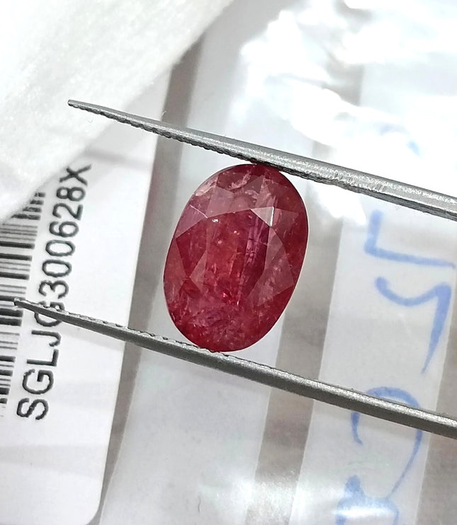 3.72ct Unheated Mozambique Ruby Natural SGL Certified Rasberry Red Oval Cut Loose Gemstone