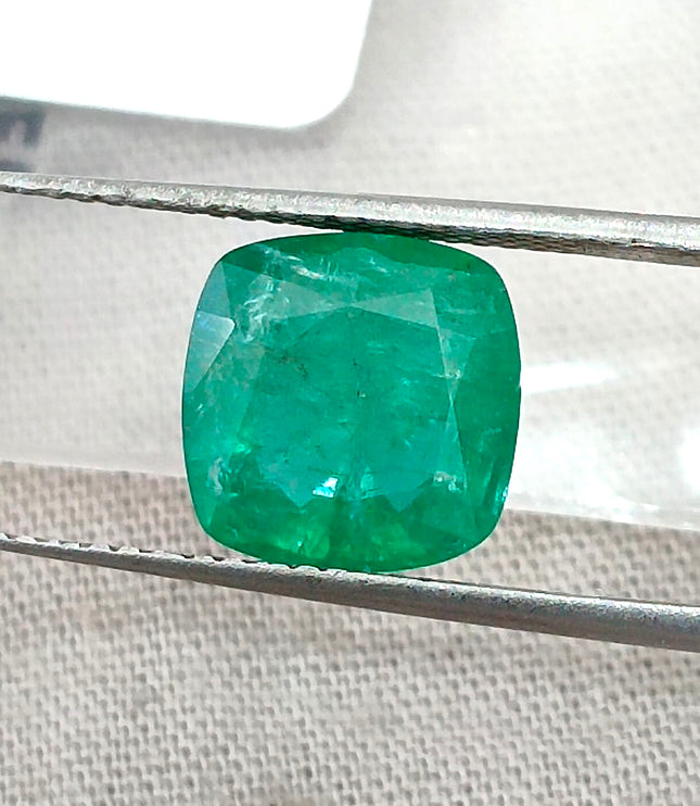 2.79ct Emerald Natural Spring Green GSI Certified Cushion Cut Loose Gemstone