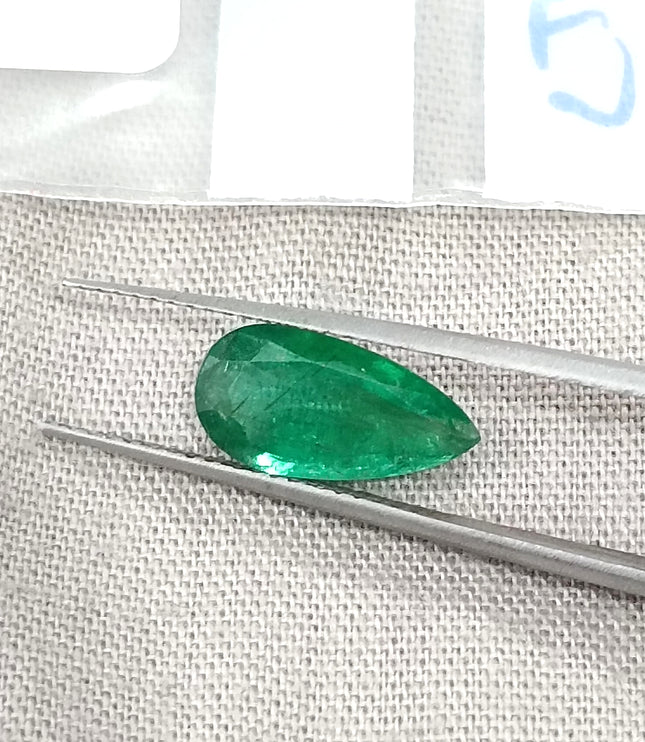 1.81ct Natural Emerald SGL Certified Vivid Velvet Green Zambia Pear Cut Stone