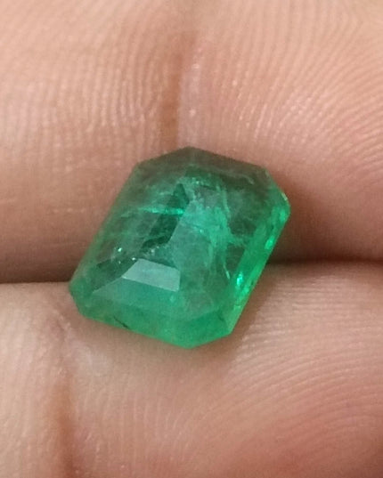 3.94ct GSI USA Certified Medium Green Zambian Emerald Minor Oiled Loose Gemstone