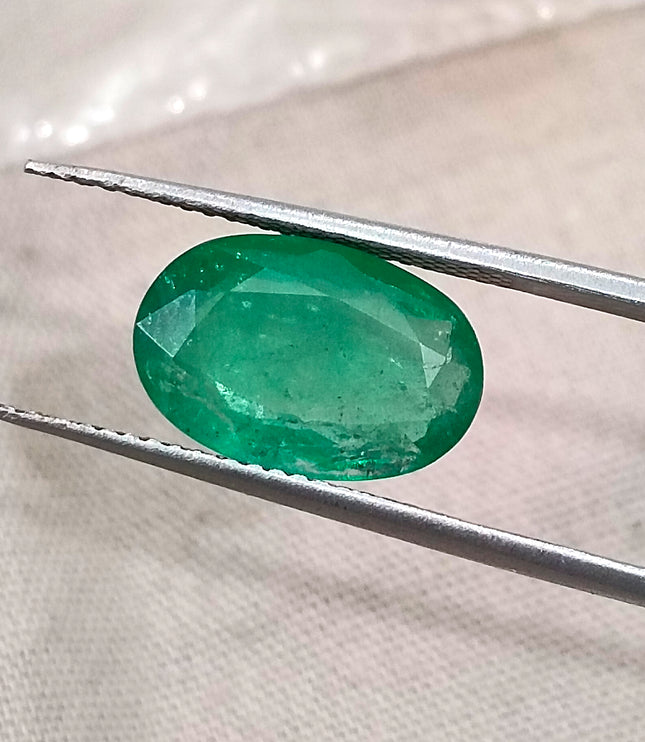 3.41ct Natural Emerald Medium Spring Green Zambian Oval Gemstone