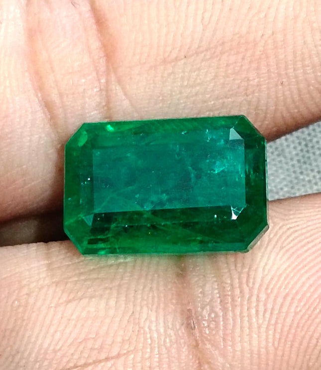 Huge Emerald Natural 11.10ct Certified Zambian Vivid Deep Green Octagon Cut Gemstone