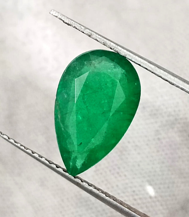 Zambian Emerald 3.05ct Natural Certified Deep Velvet Green Pear Cut Gemstone