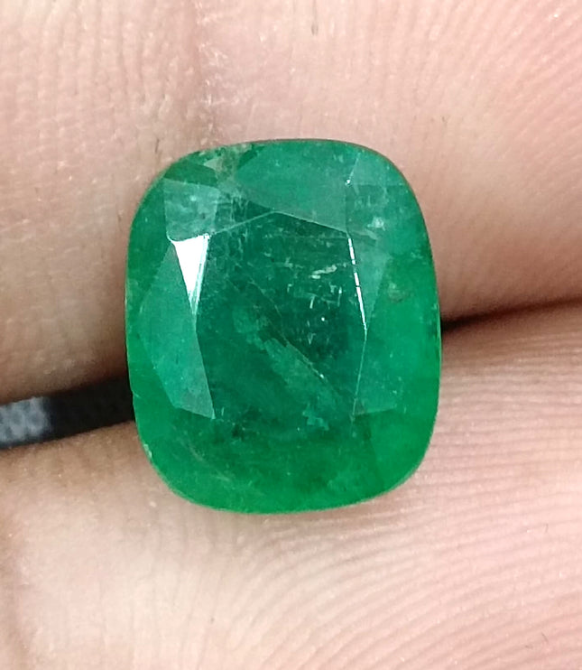 Zambian Emerald 4.12ct Certified Natural Medium Deep Green Cushion Cut Loose Stone