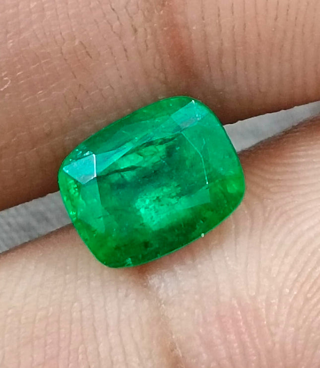 Panjshir Emerald 2.07ct Vivid Medium Deep Green Certified Natural Cushion Cut Loose Gemstone