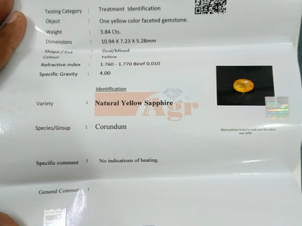 Lemon Yellow Sapphire 3.84ct Certified Natural Unheated Oval Cut Loose Gemstone