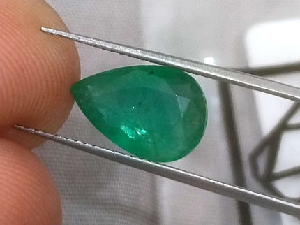 3.25ct Zambian Emerald, Certified Natural Velvet Green Pear Cut Loose Stone