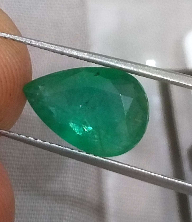 3.25ct Zambian Emerald, Certified Natural Velvet Green Pear Cut Loose Stone
