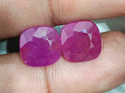 15.02ct Matched African Ruby Pair Natural Unheated Purplis Red Cushion Cut Loose Gemstone
