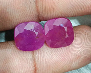15.02ct Matched African Ruby Pair Natural Unheated Purplis Red Cushion Cut Loose Gemstone
