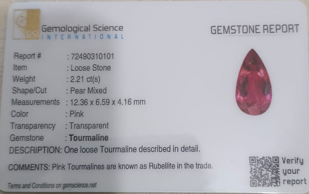 2.21ct Rubellite Tourmaline, 100% Natural Gemstone