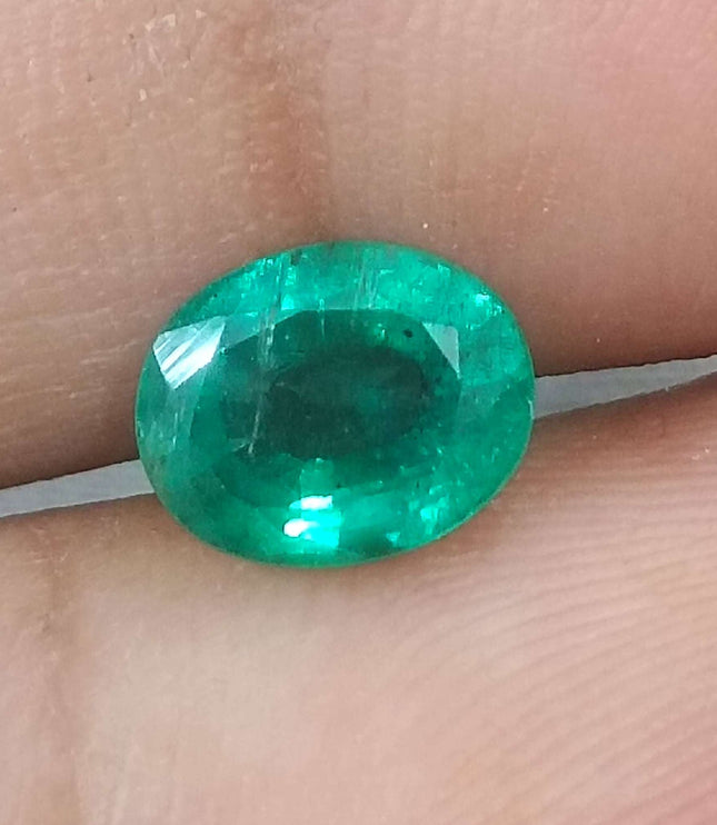 Certified 1.56ct Natural Zambian Emerald Deep Green Oval Cut Loose Gemstone