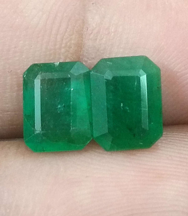 Natural Emerald Pair 3.63ct/2pcs Zambian Origin Loose Gemstones