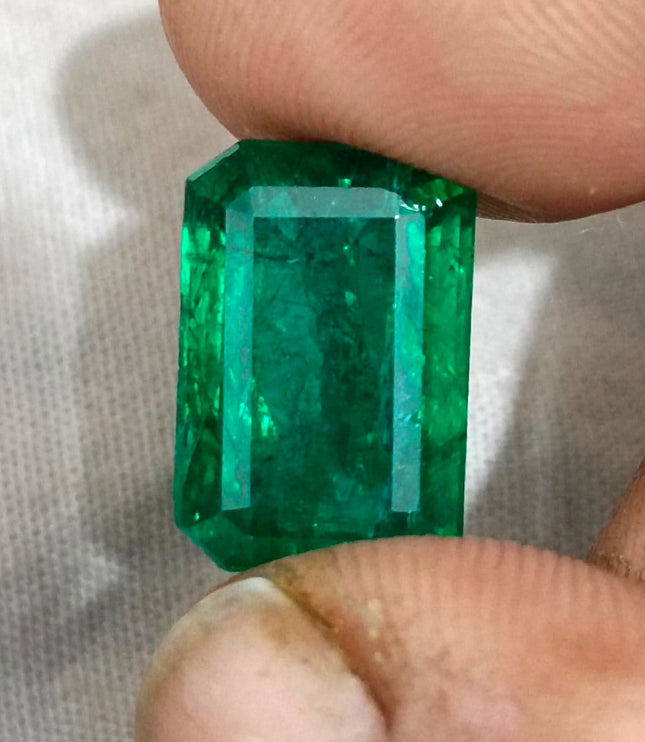 Huge Emerald Natural 11.10ct Certified Zambian Vivid Deep Green Octagon Cut Gemstone