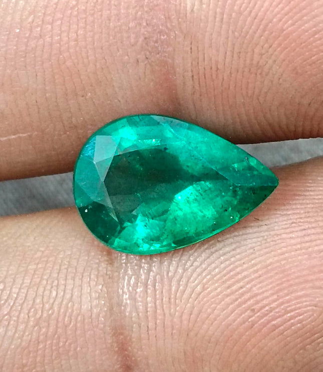 Zambian Emerald 4.83ct Natural Certified Medium Deep Forest Green Pear Cut Loose Gemstone