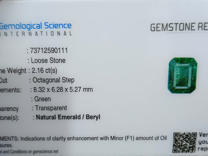 Shiny Zambian Emerald 2.16ct Medium Deep Bluish Green Octagon Cut Gemstone