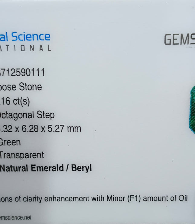 Shiny Zambian Emerald 2.16ct Medium Deep Bluish Green Octagon Cut Gemstone
