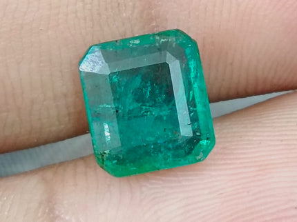 3.07ct Natural Emerald GSI Certified Medium Bluish Green Octagon Cut Gemstone
