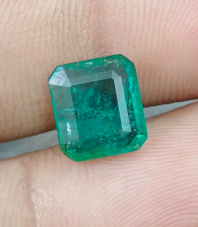 3.07ct Natural Emerald GSI Certified Medium Bluish Green Octagon Cut Gemstone