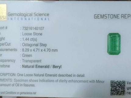 1.44ct Certified Panjshir Emerald, Natural Golden Green Stone