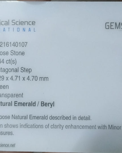 GSI Certified 1.44ct Medium Deep Green Natural Panjshir Emerald Minor Oiled Loose Gemstone
