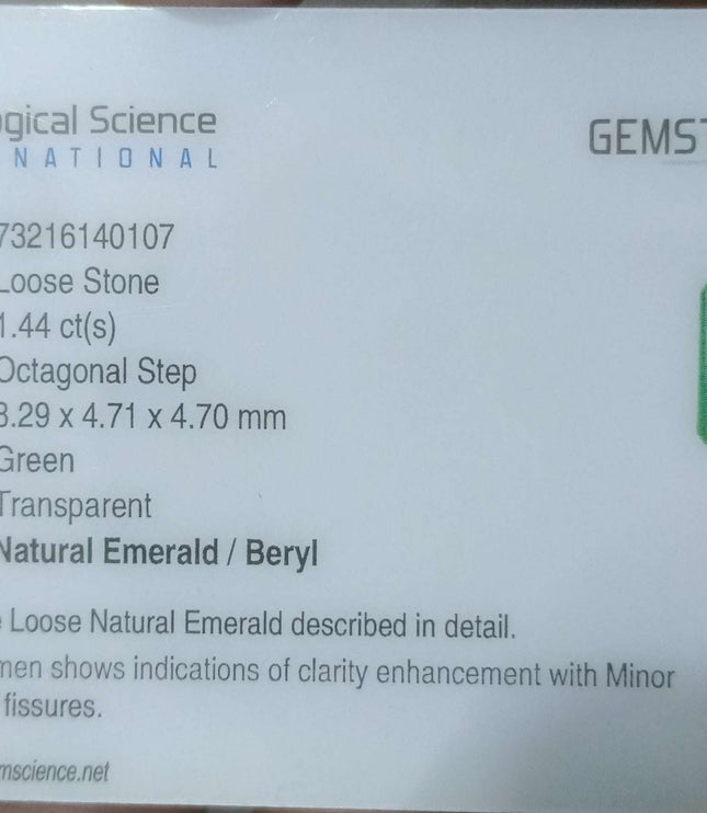 1.44ct Certified Panjshir Emerald, Natural Golden Green Stone