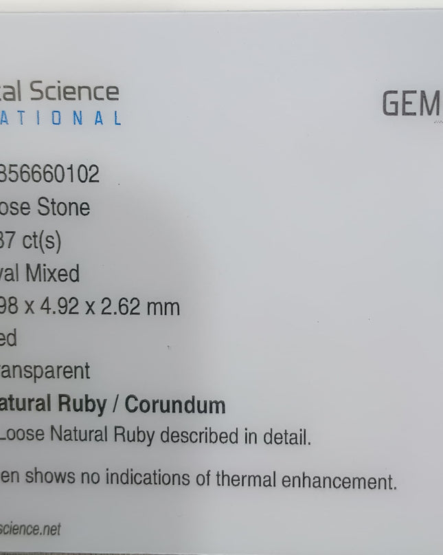 GSI Certified 0.87ct Mozambique Ruby, Natural Untreated Gemstone