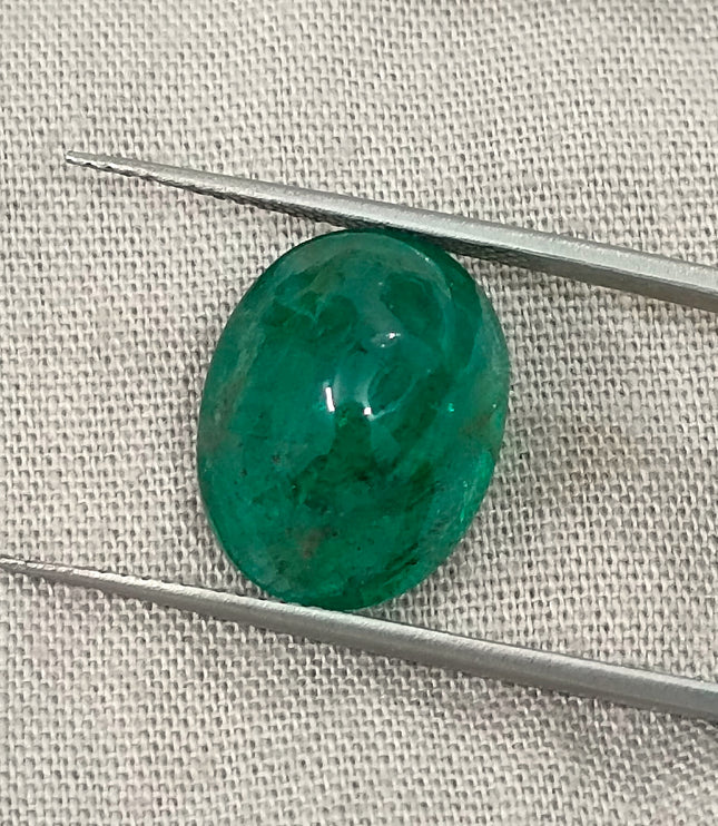 7.15ct Cabochon Cut Vivid Deep Green Natural Zambian Emerald Minor Oiled Loose Gemstone