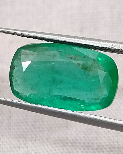 3.99ct Natural Zambian Emerald, Deep Green Cushion Cut Minor Oiled Loose Gemstone.