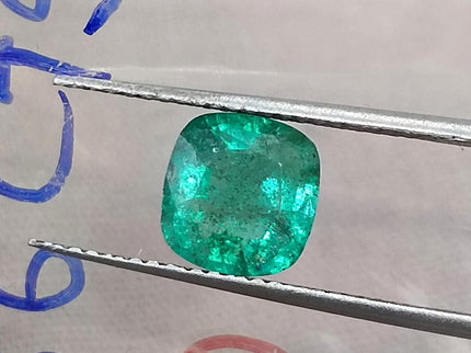 Natural Emerald 1.36ct Medium Neon Green SGL Certified Zambian Cushion cut Minor Oiled Gemstone