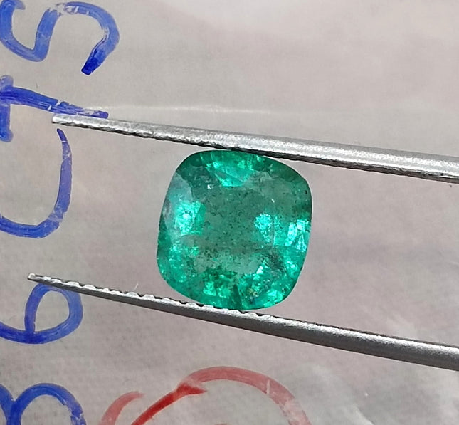 Natural Emerald 1.36ct Medium Neon Green SGL Certified Zambian Cushion cut Minor Oiled Gemstone