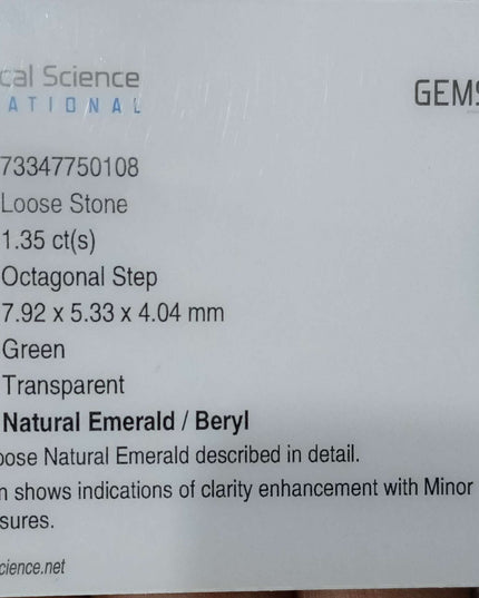 GSI Certified 1.35ct Deep Green Panjshir Emerald Minor Oiled Loose Gemstone