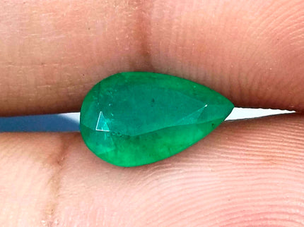 1.77ct Natural Emerald Pure Medium Deep Velvet Green Zambian Pear Cut Loose Gemstone