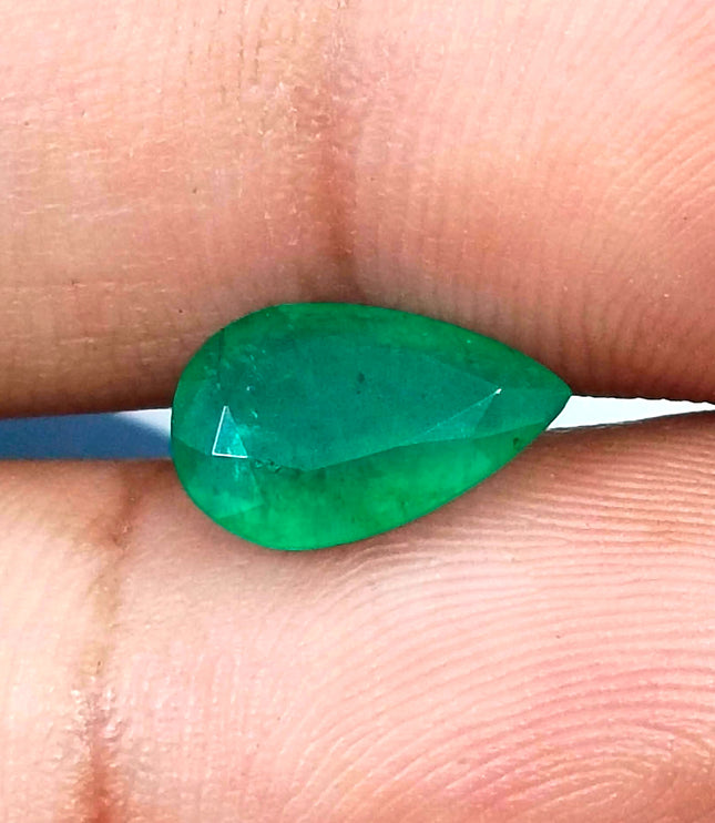 1.77ct Natural Emerald Pure Medium Deep Velvet Green Zambian Pear Cut Loose Gemstone