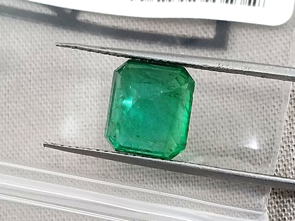 Emerald Natural 3.64ct GSI Certified Medium Deep Parrot Green Octagon Cut Loose Gemstone