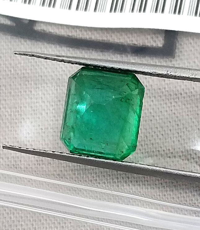 Emerald Natural 3.64ct GSI Certified Medium Deep Parrot Green Octagon Cut Loose Gemstone