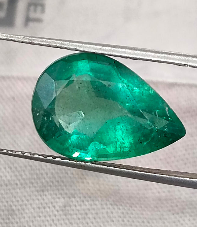 Zambian Emerald 4.83ct Natural Certified Medium Deep Forest Green Pear Cut Loose Gemstone