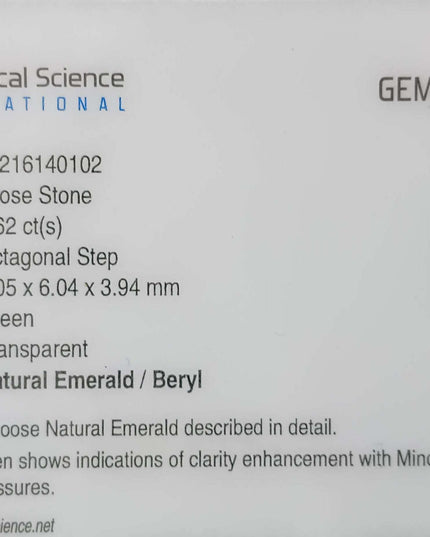 GSI Certified 1.62ct Medium Green Zambian Emerald Minor Oiled Loose Gemstone