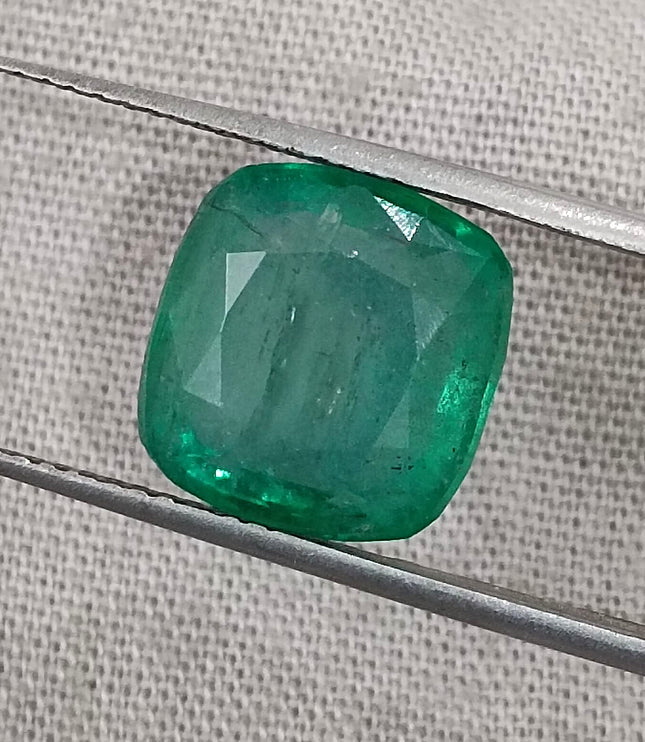 Zambian Emerald 5.87ct Natural Deep Green Cushion Cut Loose Gemstone