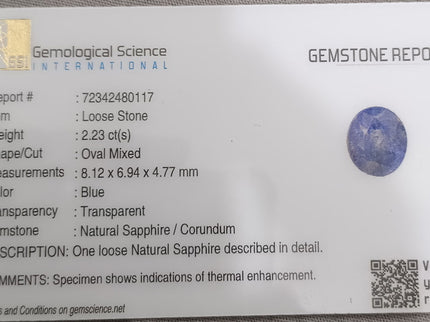 2.23ct Blue Sapphire, Certified Natural Loose Gemstone