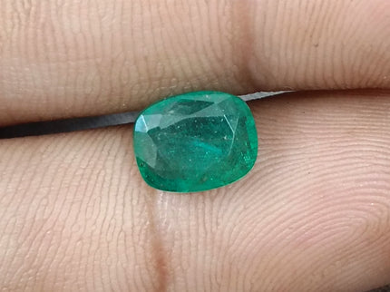 2.41ct Zambian Emerald GSI Certified Medium Green Cushion Cut Loose Gemstone