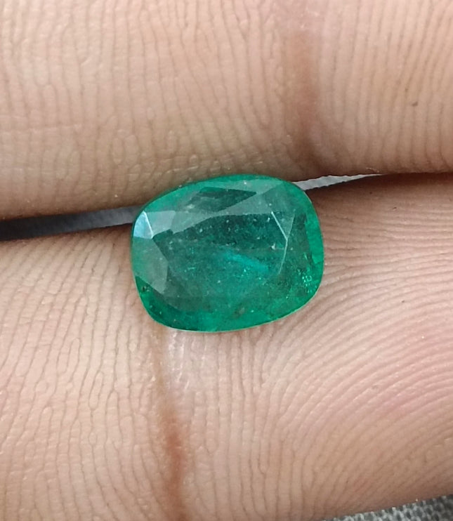 2.41ct Zambian Emerald GSI Certified Medium Green Cushion Cut Loose Gemstone
