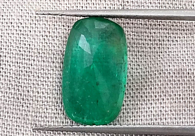 3.99ct Natural Zambian Emerald, Deep Green Cushion Cut Minor Oiled Loose Gemstone.